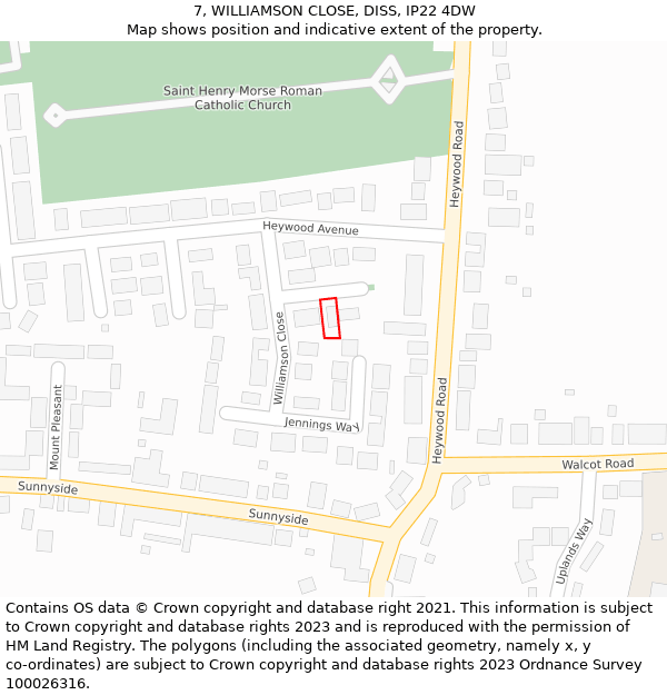 7, WILLIAMSON CLOSE, DISS, IP22 4DW: Location map and indicative extent of plot