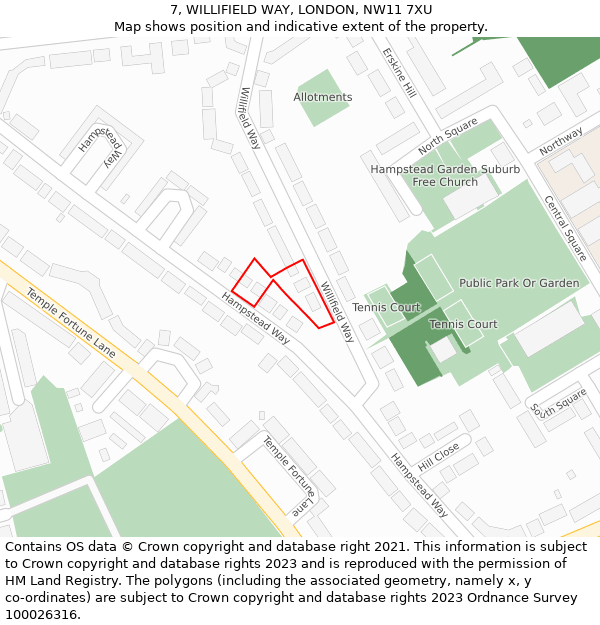 7, WILLIFIELD WAY, LONDON, NW11 7XU: Location map and indicative extent of plot