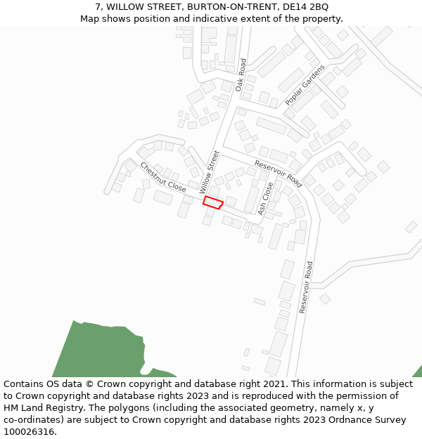 7, WILLOW STREET, BURTON-ON-TRENT, DE14 2BQ: Location map and indicative extent of plot