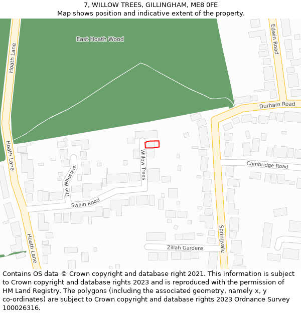 7, WILLOW TREES, GILLINGHAM, ME8 0FE: Location map and indicative extent of plot