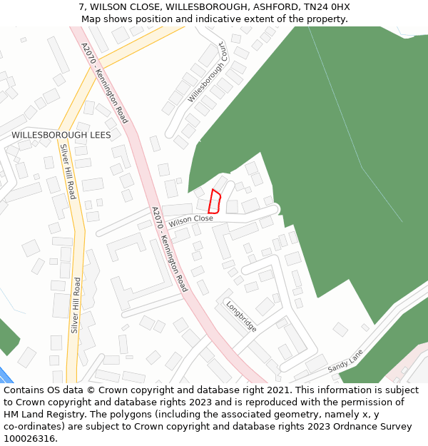 7, WILSON CLOSE, WILLESBOROUGH, ASHFORD, TN24 0HX: Location map and indicative extent of plot
