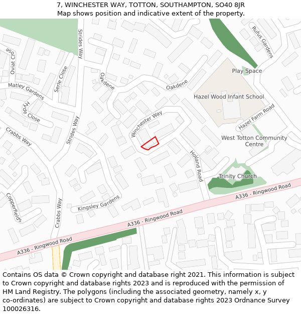 7, WINCHESTER WAY, TOTTON, SOUTHAMPTON, SO40 8JR: Location map and indicative extent of plot