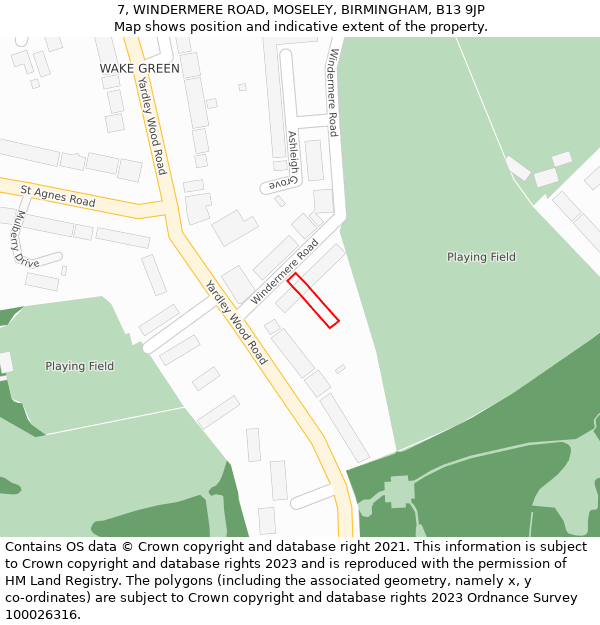 7, WINDERMERE ROAD, MOSELEY, BIRMINGHAM, B13 9JP: Location map and indicative extent of plot