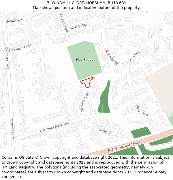 7, WINDMILL CLOSE, HORSHAM, RH13 6BY: Location map and indicative extent of plot