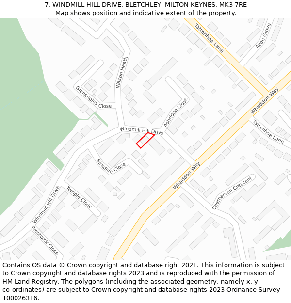 7, WINDMILL HILL DRIVE, BLETCHLEY, MILTON KEYNES, MK3 7RE: Location map and indicative extent of plot