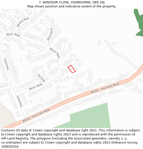 7, WINDSOR CLOSE, ASHBOURNE, DE6 1RJ: Location map and indicative extent of plot