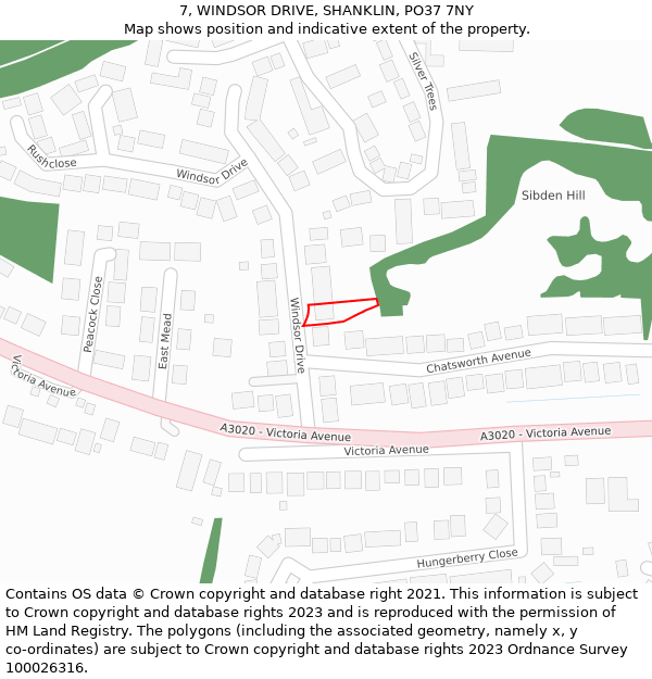 7, WINDSOR DRIVE, SHANKLIN, PO37 7NY: Location map and indicative extent of plot