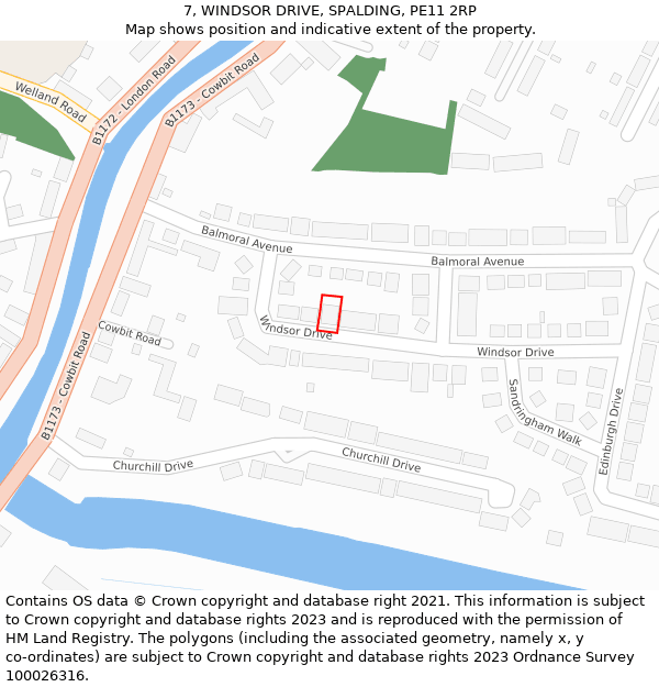 7, WINDSOR DRIVE, SPALDING, PE11 2RP: Location map and indicative extent of plot