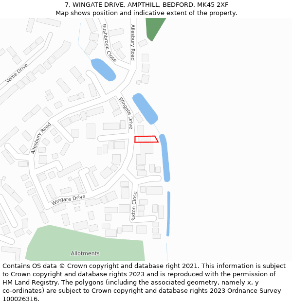 7, WINGATE DRIVE, AMPTHILL, BEDFORD, MK45 2XF: Location map and indicative extent of plot