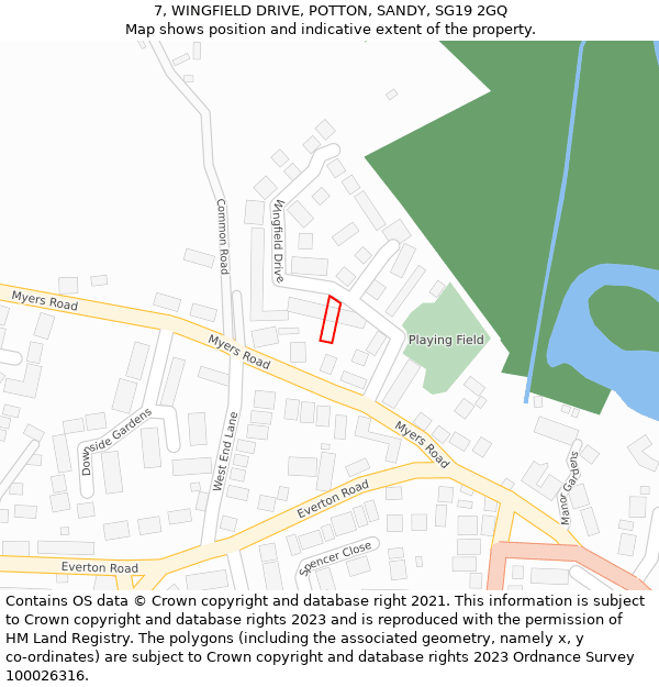 7, WINGFIELD DRIVE, POTTON, SANDY, SG19 2GQ: Location map and indicative extent of plot