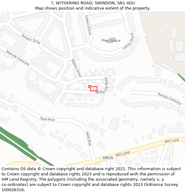 7, WITHERING ROAD, SWINDON, SN1 4GU: Location map and indicative extent of plot