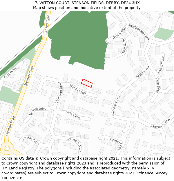 7, WITTON COURT, STENSON FIELDS, DERBY, DE24 3HX: Location map and indicative extent of plot