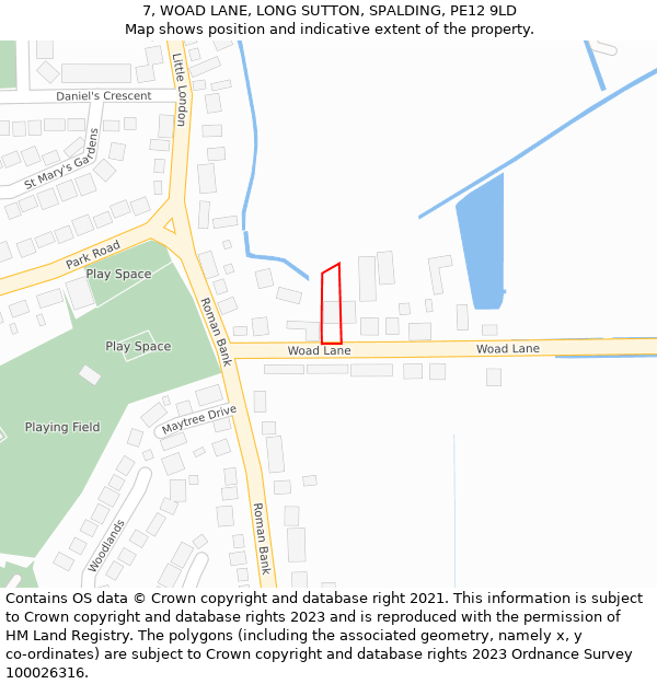 7, WOAD LANE, LONG SUTTON, SPALDING, PE12 9LD: Location map and indicative extent of plot