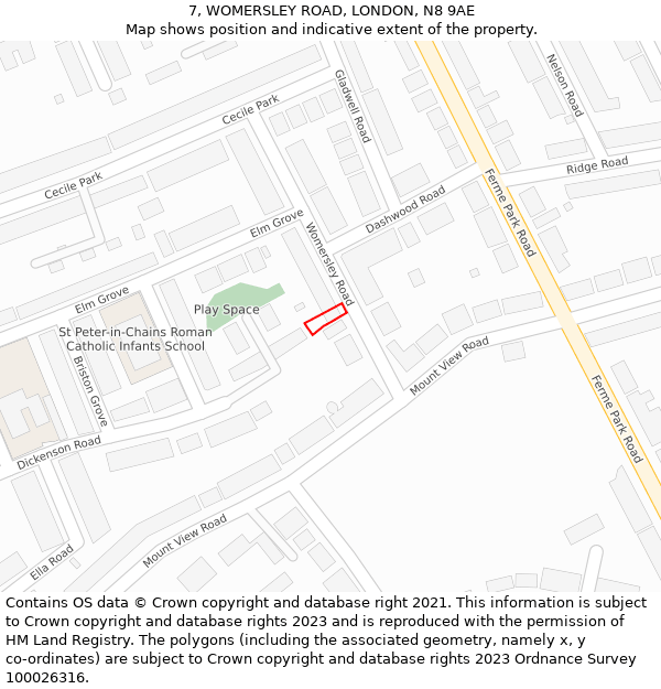 7, WOMERSLEY ROAD, LONDON, N8 9AE: Location map and indicative extent of plot