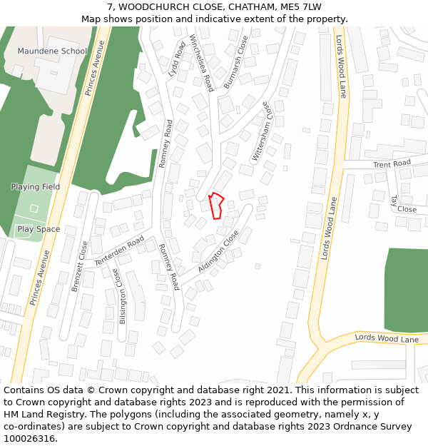 7, WOODCHURCH CLOSE, CHATHAM, ME5 7LW: Location map and indicative extent of plot