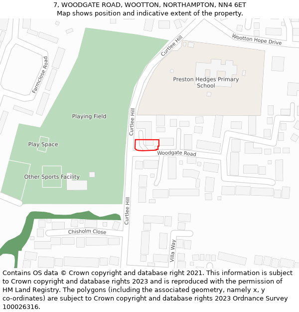 7, WOODGATE ROAD, WOOTTON, NORTHAMPTON, NN4 6ET: Location map and indicative extent of plot