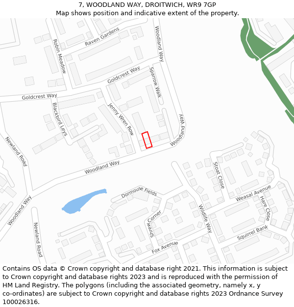 7, WOODLAND WAY, DROITWICH, WR9 7GP: Location map and indicative extent of plot