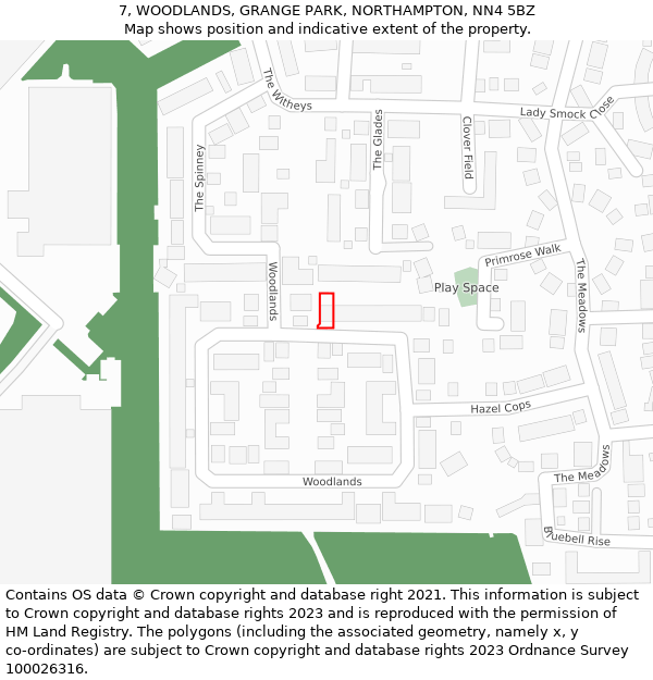 7, WOODLANDS, GRANGE PARK, NORTHAMPTON, NN4 5BZ: Location map and indicative extent of plot