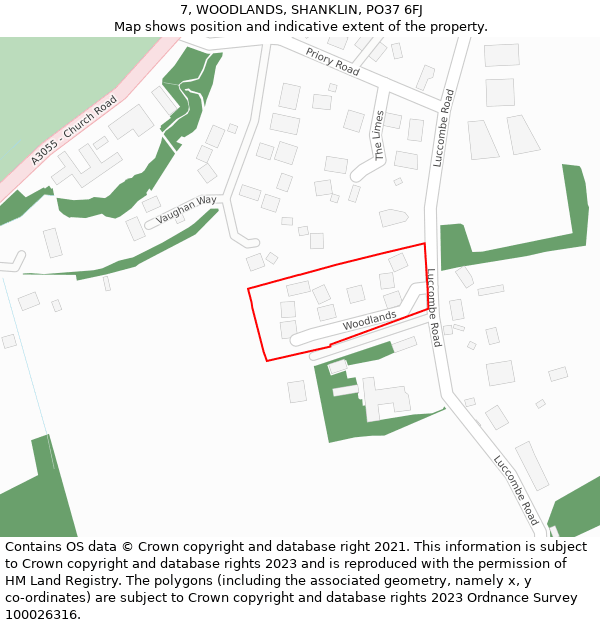 7, WOODLANDS, SHANKLIN, PO37 6FJ: Location map and indicative extent of plot