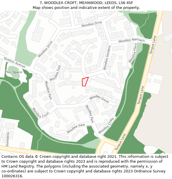 7, WOODLEA CROFT, MEANWOOD, LEEDS, LS6 4SF: Location map and indicative extent of plot