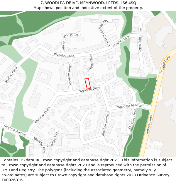7, WOODLEA DRIVE, MEANWOOD, LEEDS, LS6 4SQ: Location map and indicative extent of plot