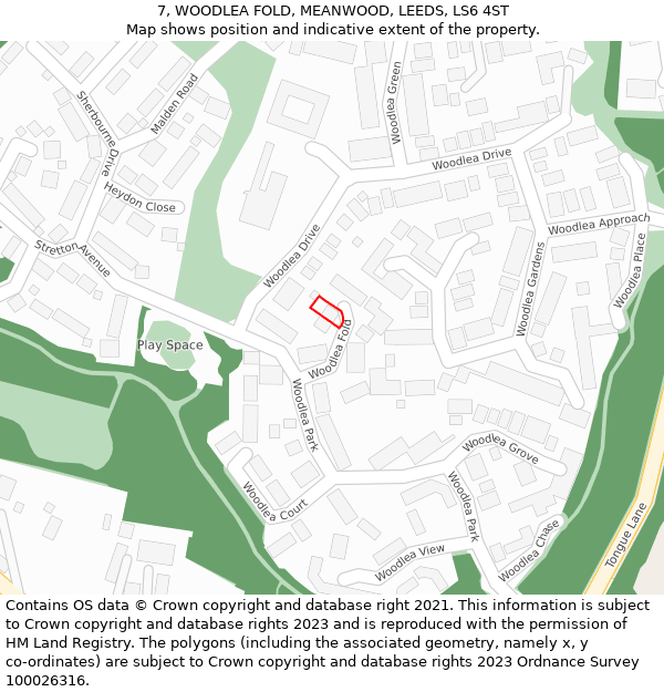 7, WOODLEA FOLD, MEANWOOD, LEEDS, LS6 4ST: Location map and indicative extent of plot