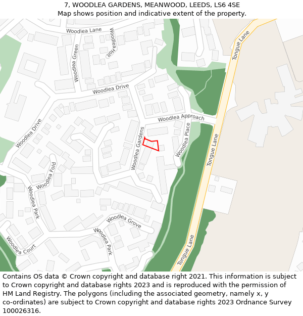 7, WOODLEA GARDENS, MEANWOOD, LEEDS, LS6 4SE: Location map and indicative extent of plot