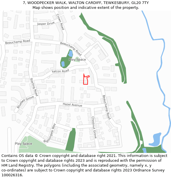 7, WOODPECKER WALK, WALTON CARDIFF, TEWKESBURY, GL20 7TY: Location map and indicative extent of plot