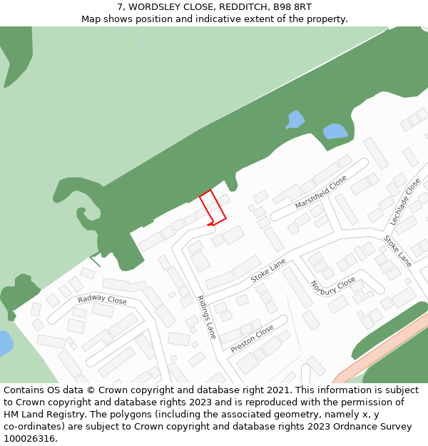 7, WORDSLEY CLOSE, REDDITCH, B98 8RT: Location map and indicative extent of plot