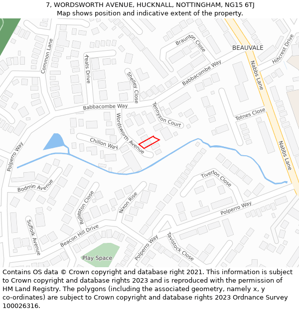 7, WORDSWORTH AVENUE, HUCKNALL, NOTTINGHAM, NG15 6TJ: Location map and indicative extent of plot