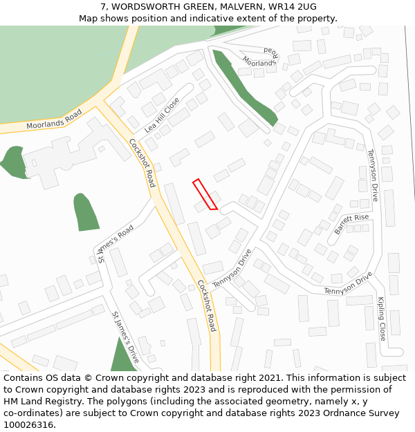 7, WORDSWORTH GREEN, MALVERN, WR14 2UG: Location map and indicative extent of plot