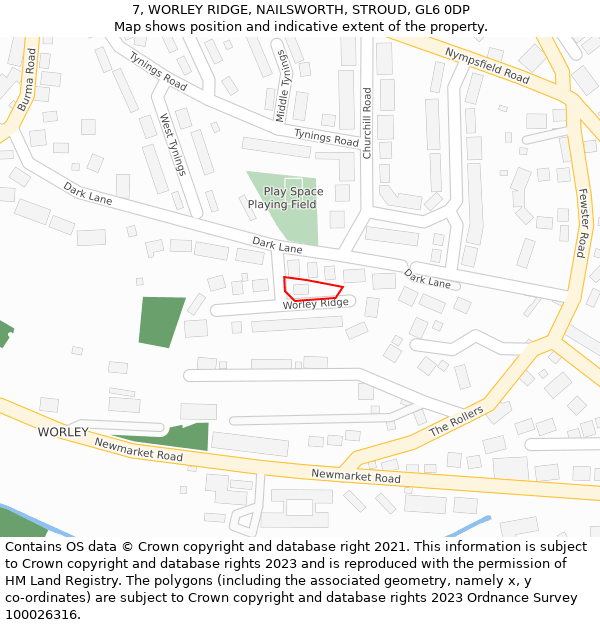 7, WORLEY RIDGE, NAILSWORTH, STROUD, GL6 0DP: Location map and indicative extent of plot