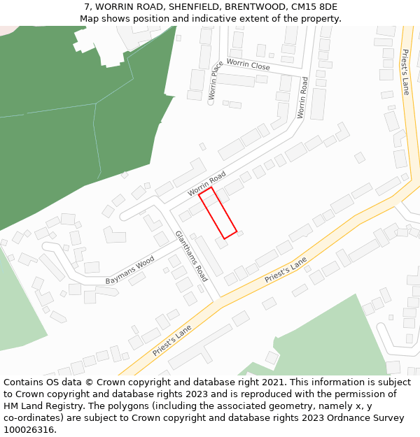 7, WORRIN ROAD, SHENFIELD, BRENTWOOD, CM15 8DE: Location map and indicative extent of plot