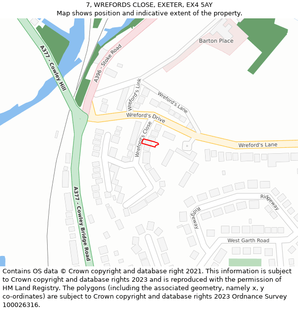 7, WREFORDS CLOSE, EXETER, EX4 5AY: Location map and indicative extent of plot