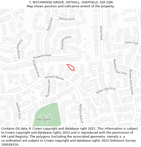 7, WYCHWOOD GROVE, SOTHALL, SHEFFIELD, S20 2QN: Location map and indicative extent of plot