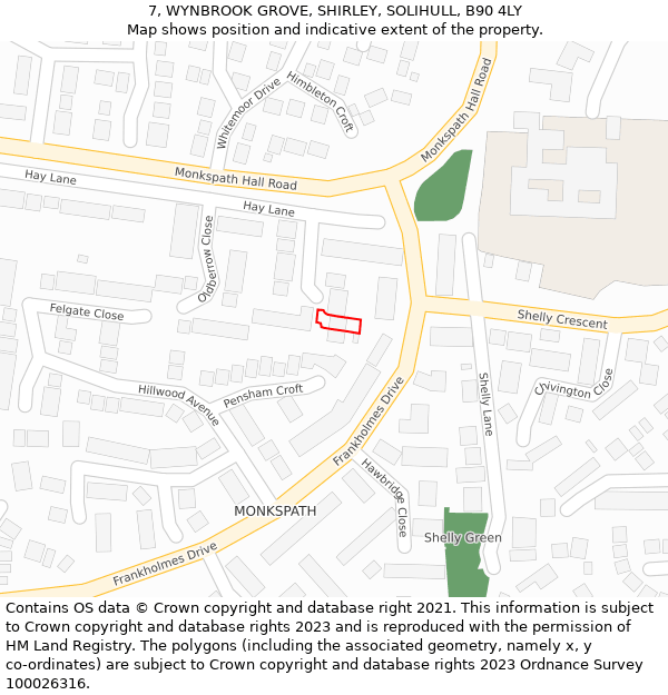 7, WYNBROOK GROVE, SHIRLEY, SOLIHULL, B90 4LY: Location map and indicative extent of plot