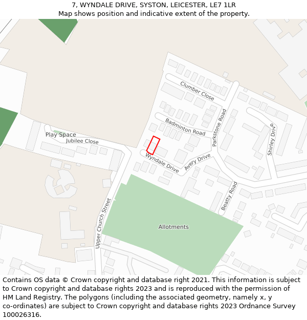 7, WYNDALE DRIVE, SYSTON, LEICESTER, LE7 1LR: Location map and indicative extent of plot