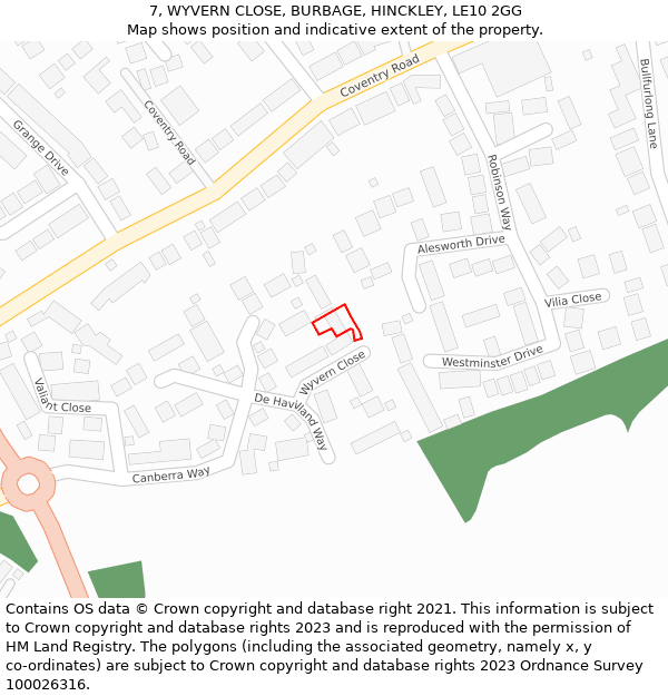 7, WYVERN CLOSE, BURBAGE, HINCKLEY, LE10 2GG: Location map and indicative extent of plot