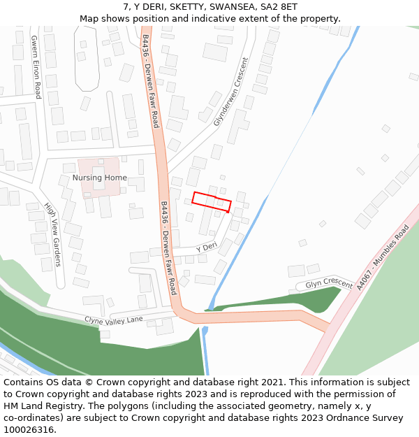 7, Y DERI, SKETTY, SWANSEA, SA2 8ET: Location map and indicative extent of plot