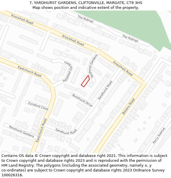 7, YARDHURST GARDENS, CLIFTONVILLE, MARGATE, CT9 3HS: Location map and indicative extent of plot