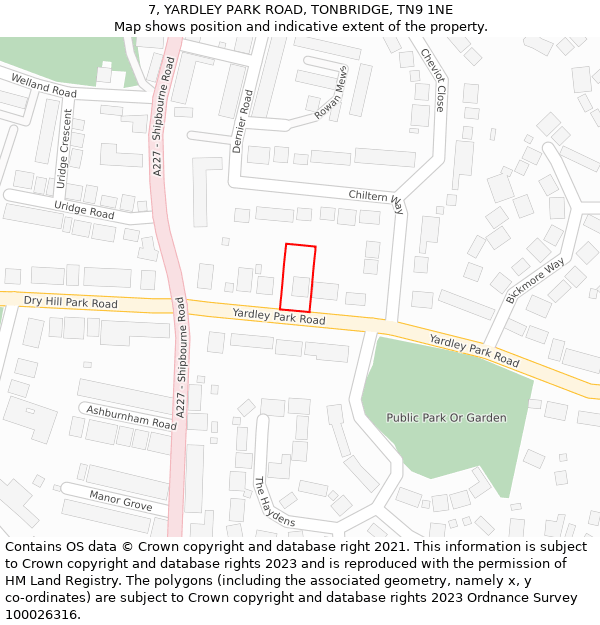 7, YARDLEY PARK ROAD, TONBRIDGE, TN9 1NE: Location map and indicative extent of plot