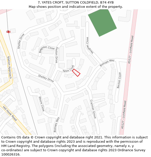 7, YATES CROFT, SUTTON COLDFIELD, B74 4YB: Location map and indicative extent of plot