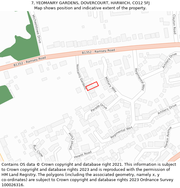 7, YEOMANRY GARDENS, DOVERCOURT, HARWICH, CO12 5FJ: Location map and indicative extent of plot
