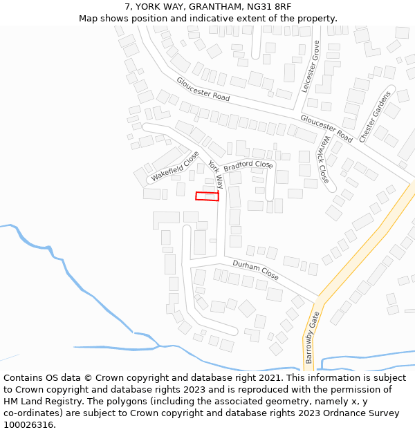 7, YORK WAY, GRANTHAM, NG31 8RF: Location map and indicative extent of plot