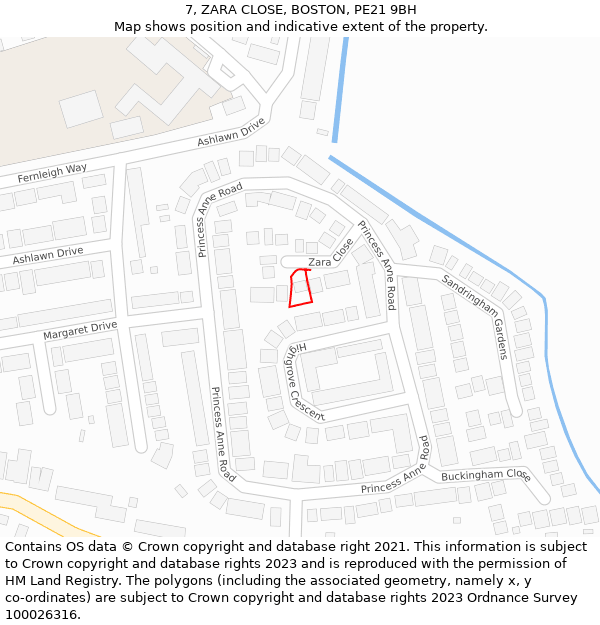 7, ZARA CLOSE, BOSTON, PE21 9BH: Location map and indicative extent of plot