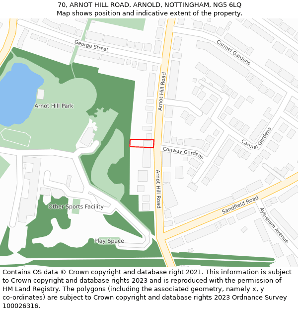 70, ARNOT HILL ROAD, ARNOLD, NOTTINGHAM, NG5 6LQ: Location map and indicative extent of plot