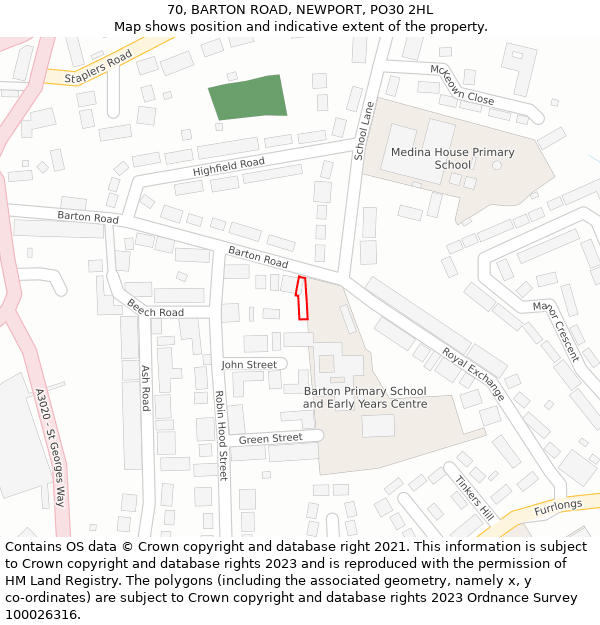 70, BARTON ROAD, NEWPORT, PO30 2HL: Location map and indicative extent of plot