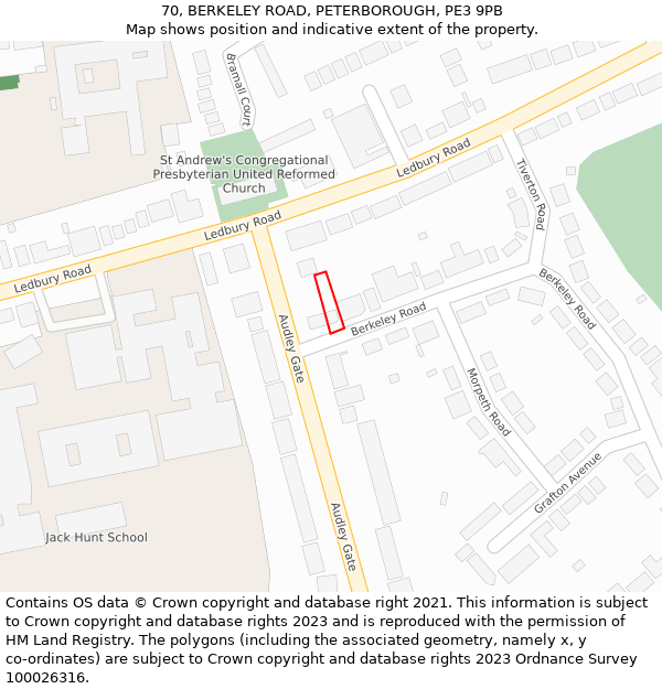 70, BERKELEY ROAD, PETERBOROUGH, PE3 9PB: Location map and indicative extent of plot
