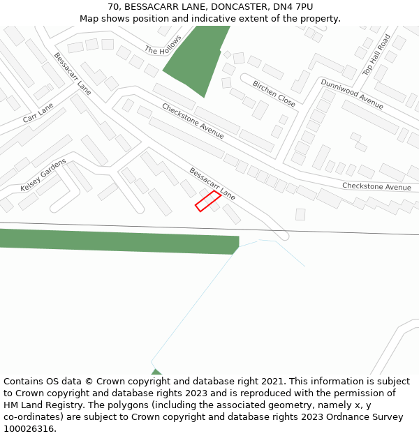 70, BESSACARR LANE, DONCASTER, DN4 7PU: Location map and indicative extent of plot