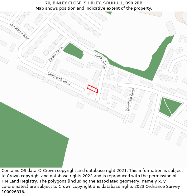 70, BINLEY CLOSE, SHIRLEY, SOLIHULL, B90 2RB: Location map and indicative extent of plot